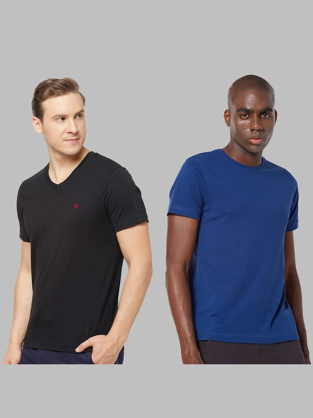 Sporto Mens Super Combed Cotton Blend Tees  Round & V-Neck (Black   Denim Navy)