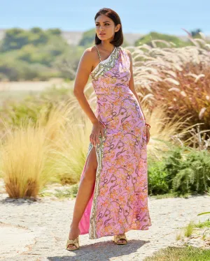 Status Chain One Shoulder Dress Pink