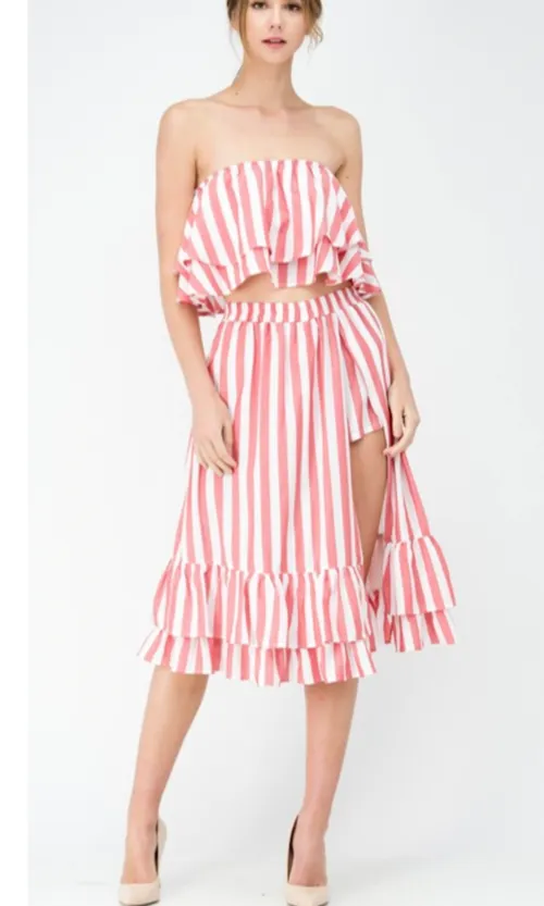 Sweet As Pie Striped Midi Ruffle Skort