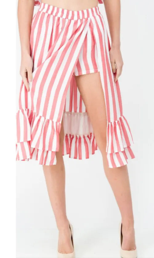Sweet As Pie Striped Midi Ruffle Skort