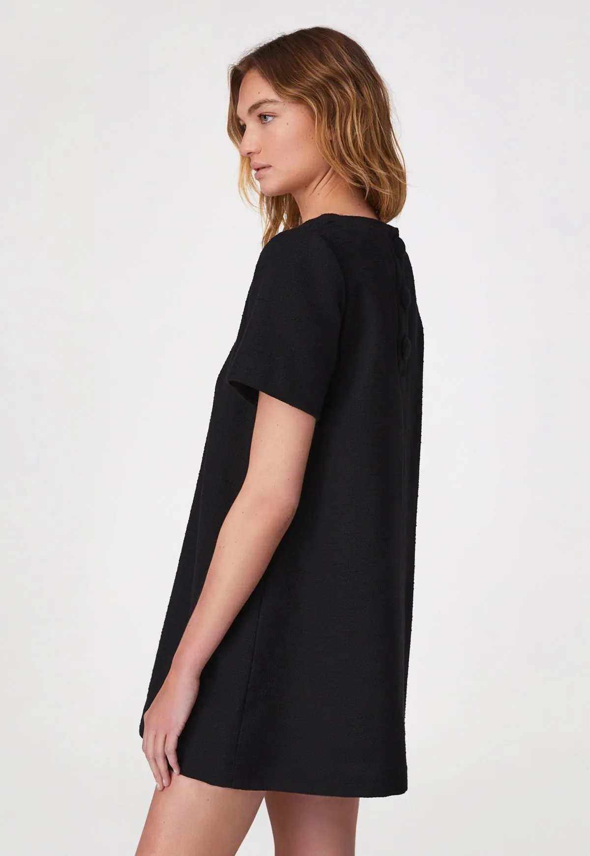 THE T-SHIRT DRESS in BLACK TEXTURED COTTON