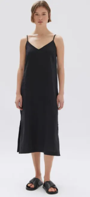 Vallory Linen Slip Dress Black