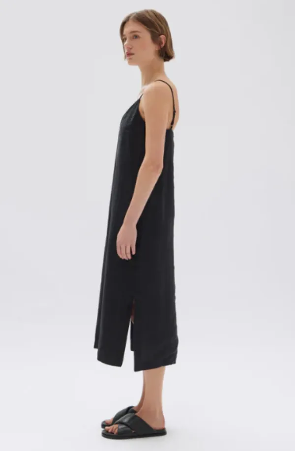 Vallory Linen Slip Dress Black