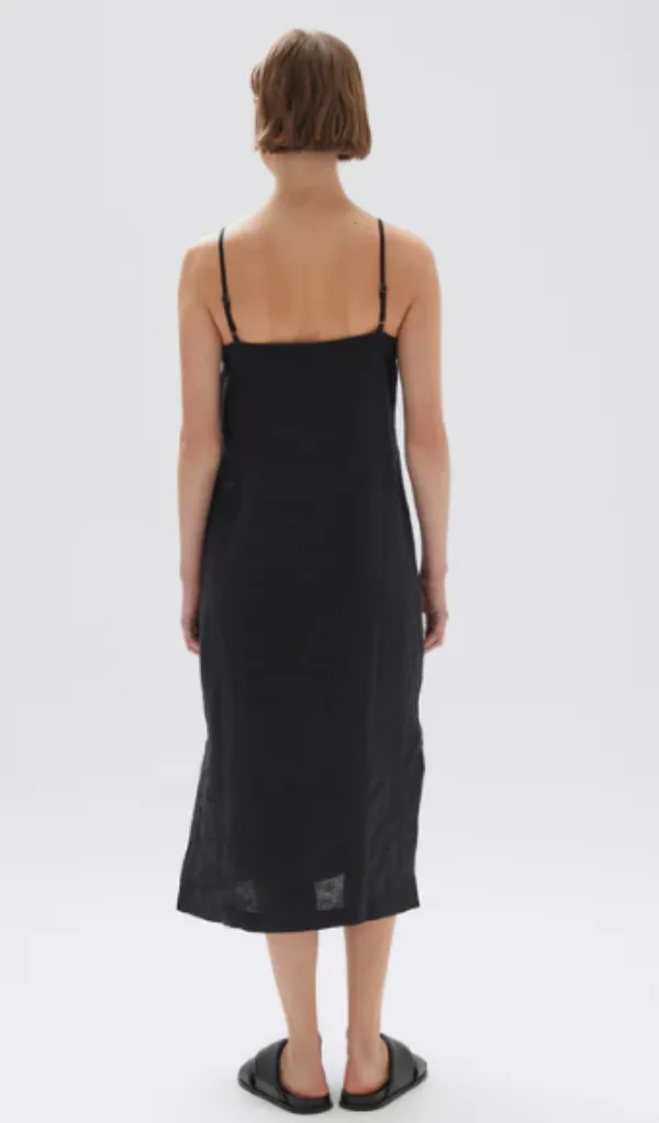 Vallory Linen Slip Dress Black