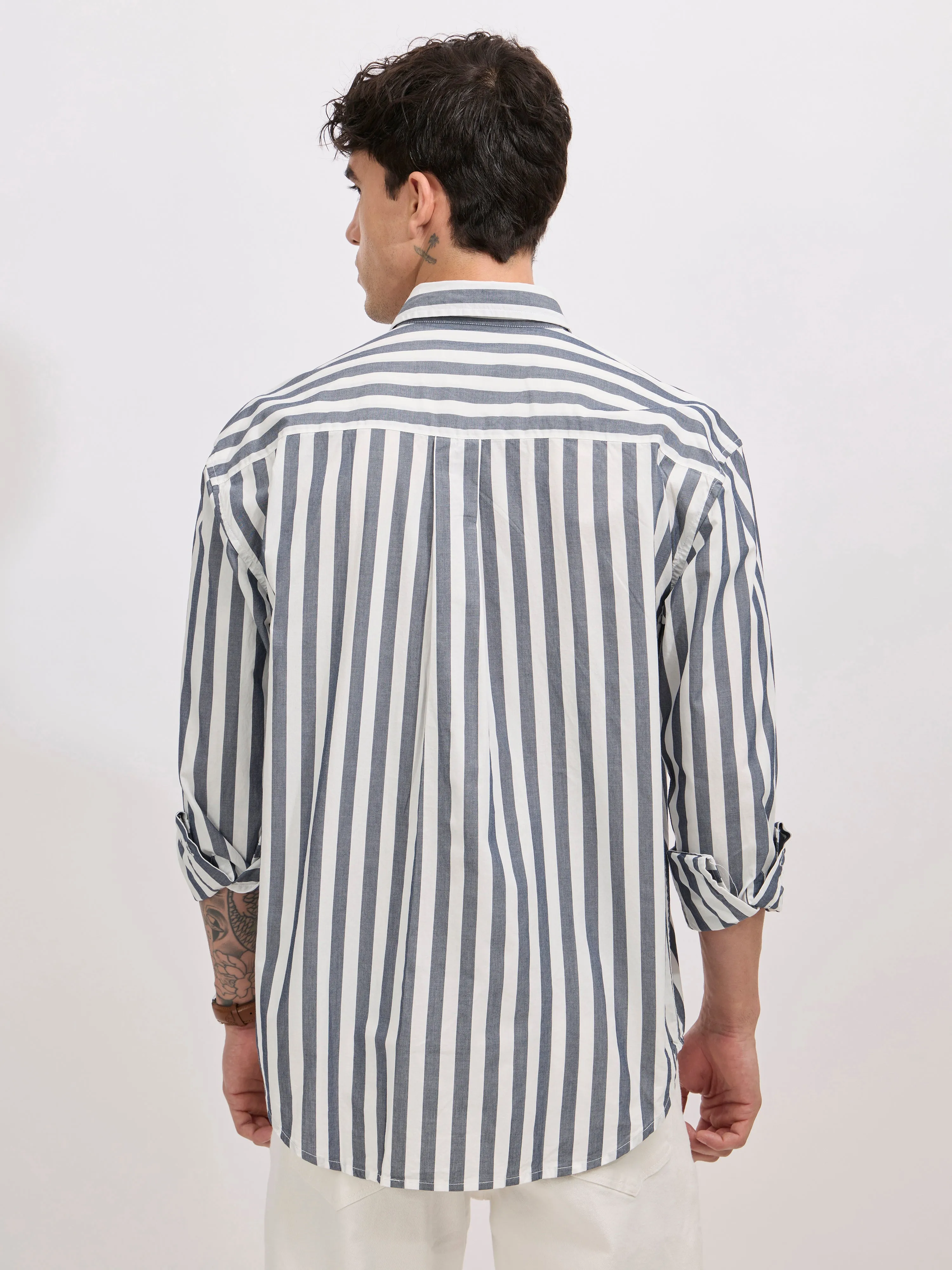 Veil - Cotton Oversized Striped shirt - Monochrome