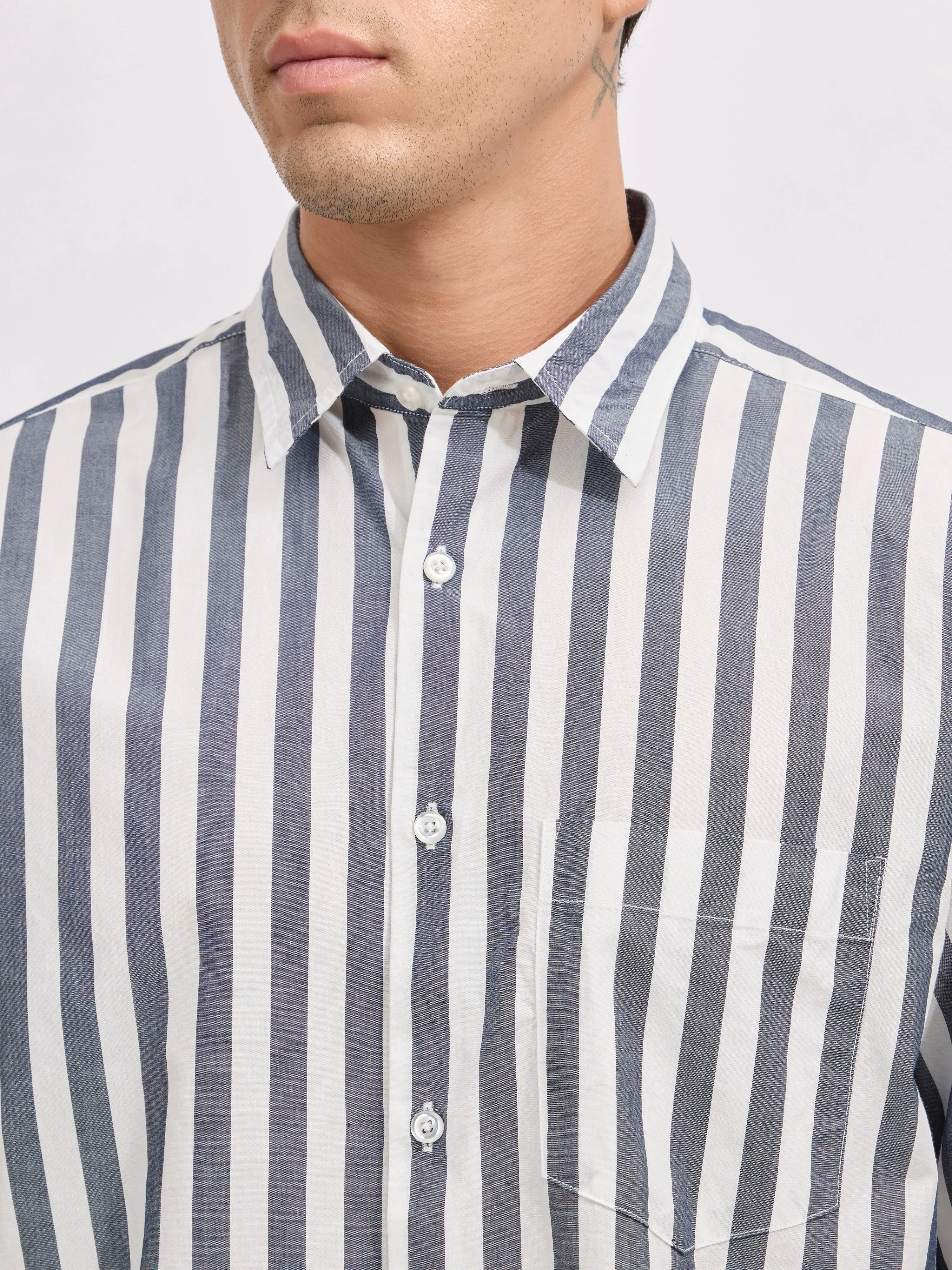 Veil - Cotton Oversized Striped shirt - Monochrome