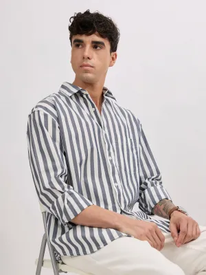 Veil - Cotton Oversized Striped shirt - Monochrome