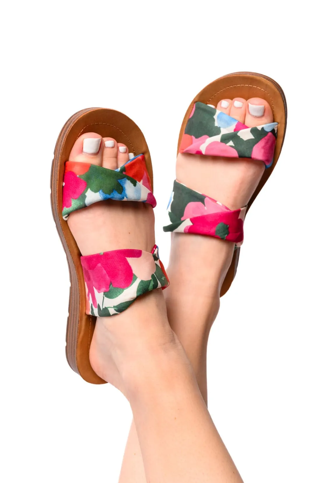 With a Twist Floral Slide Sandals