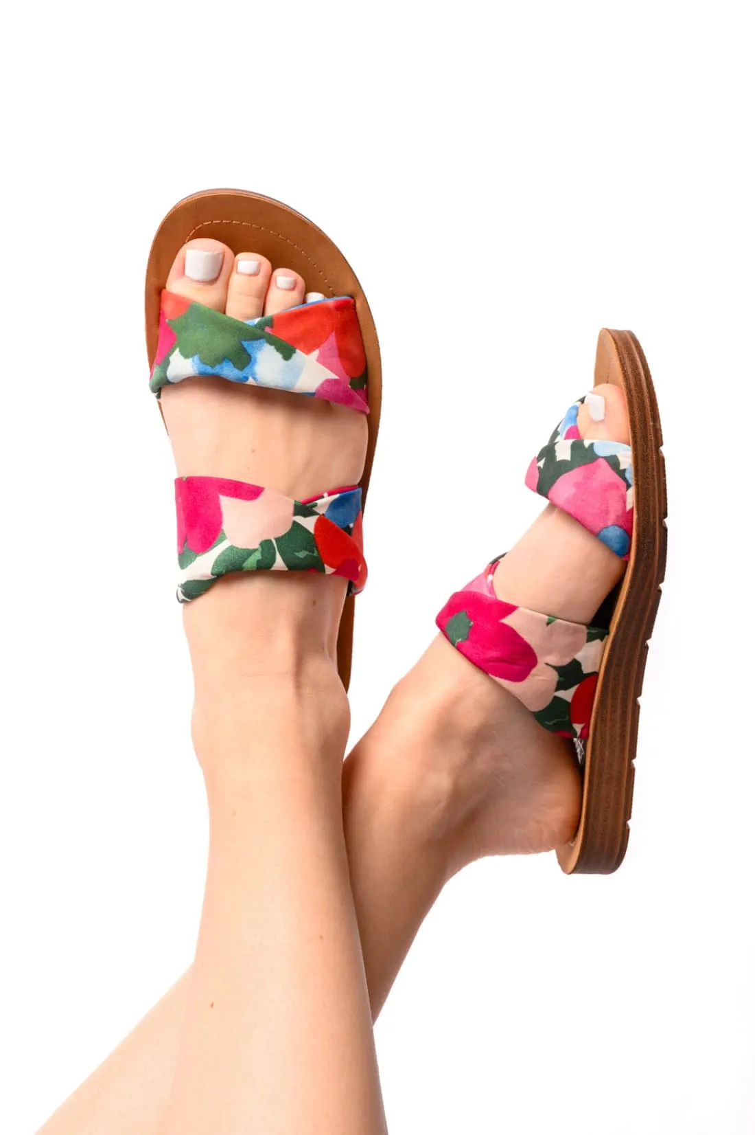 With a Twist Floral Slide Sandals