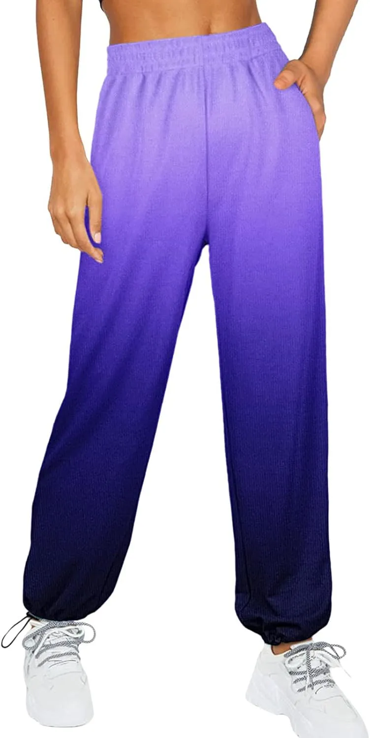 Women Gradient Print Bottom Sweatpants Pockets High Waist Sporty Gym Athletic Fit Jogger Dress Pants for Women Petite