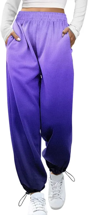 Women Gradient Print Bottom Sweatpants Pockets High Waist Sporty Gym Athletic Fit Jogger Dress Pants for Women Petite