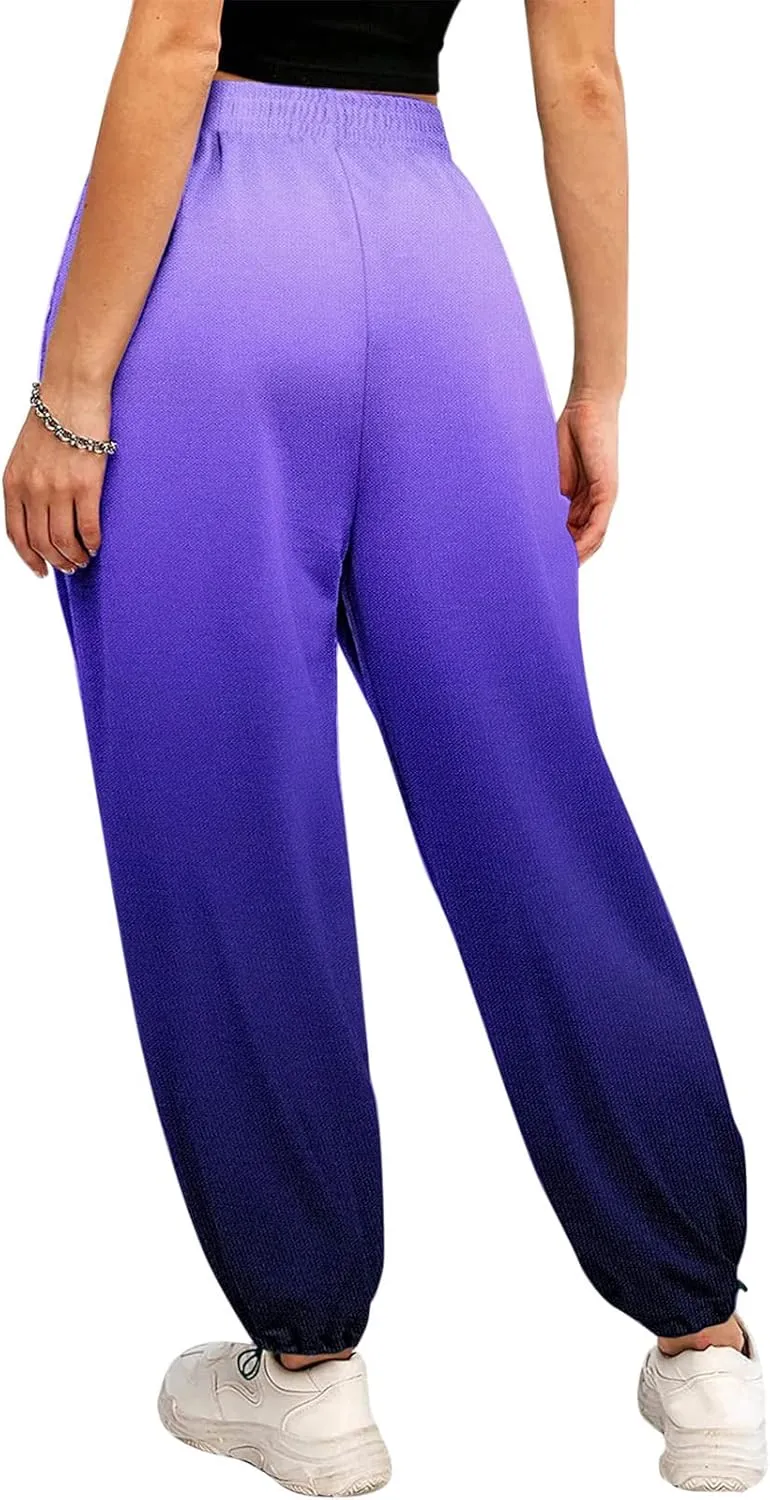 Women Gradient Print Bottom Sweatpants Pockets High Waist Sporty Gym Athletic Fit Jogger Dress Pants for Women Petite