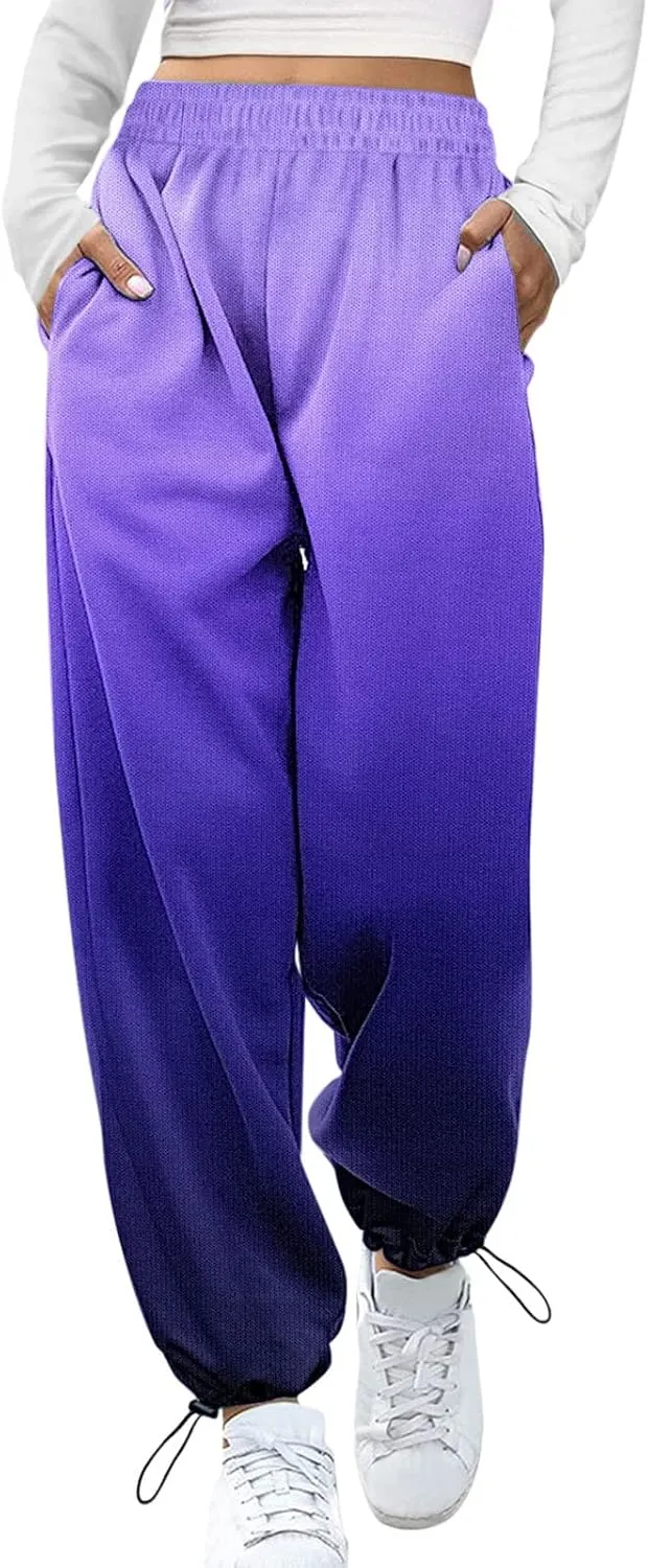 Women Gradient Print Bottom Sweatpants Pockets High Waist Sporty Gym Athletic Fit Jogger Dress Pants for Women Petite