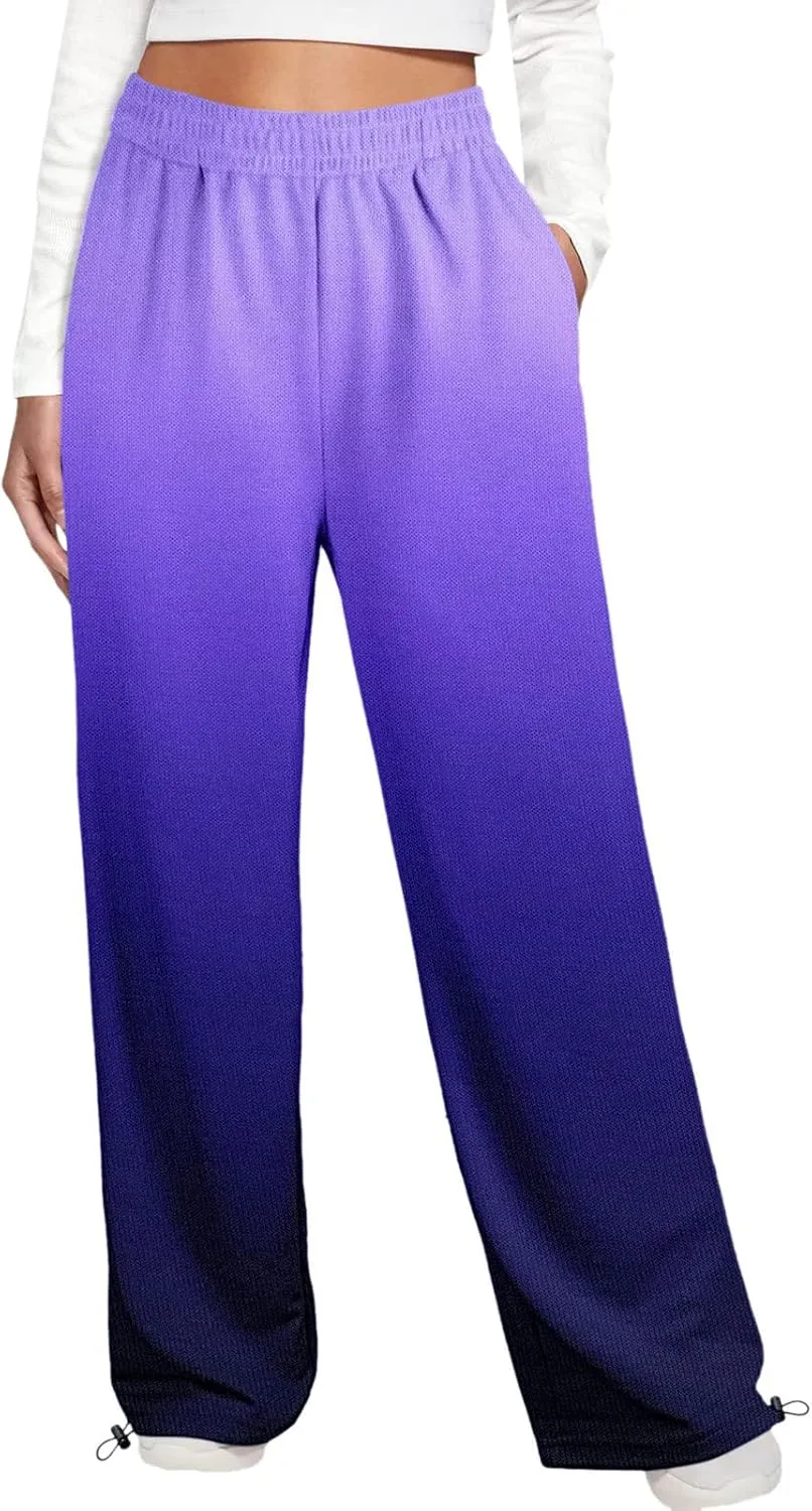 Women Gradient Print Bottom Sweatpants Pockets High Waist Sporty Gym Athletic Fit Jogger Dress Pants for Women Petite