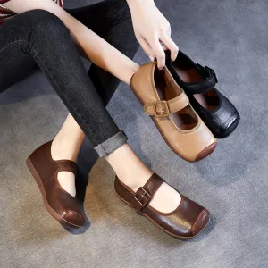 Women Retro Soft Leather Buckle Casual Flats