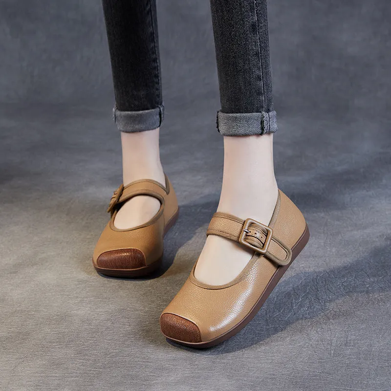 Women Retro Soft Leather Buckle Casual Flats