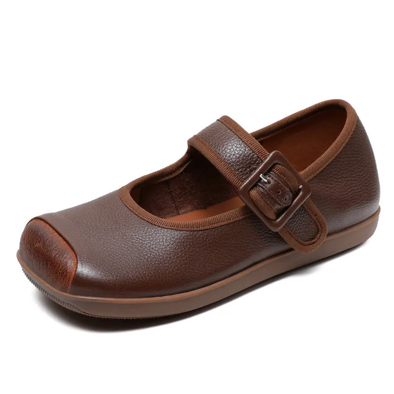 Women Retro Soft Leather Buckle Casual Flats