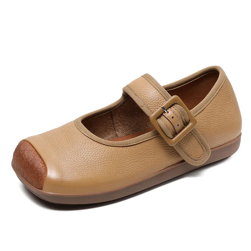 Women Retro Soft Leather Buckle Casual Flats