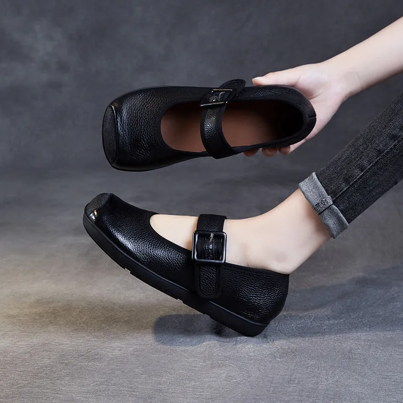 Women Retro Soft Leather Buckle Casual Flats
