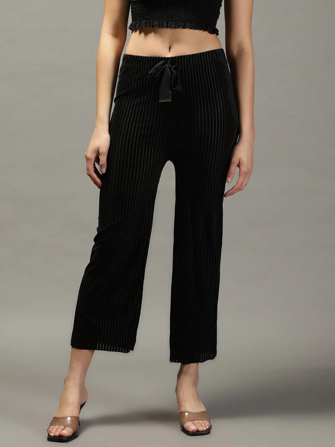 Women's Black Solid Parallel Trouser
