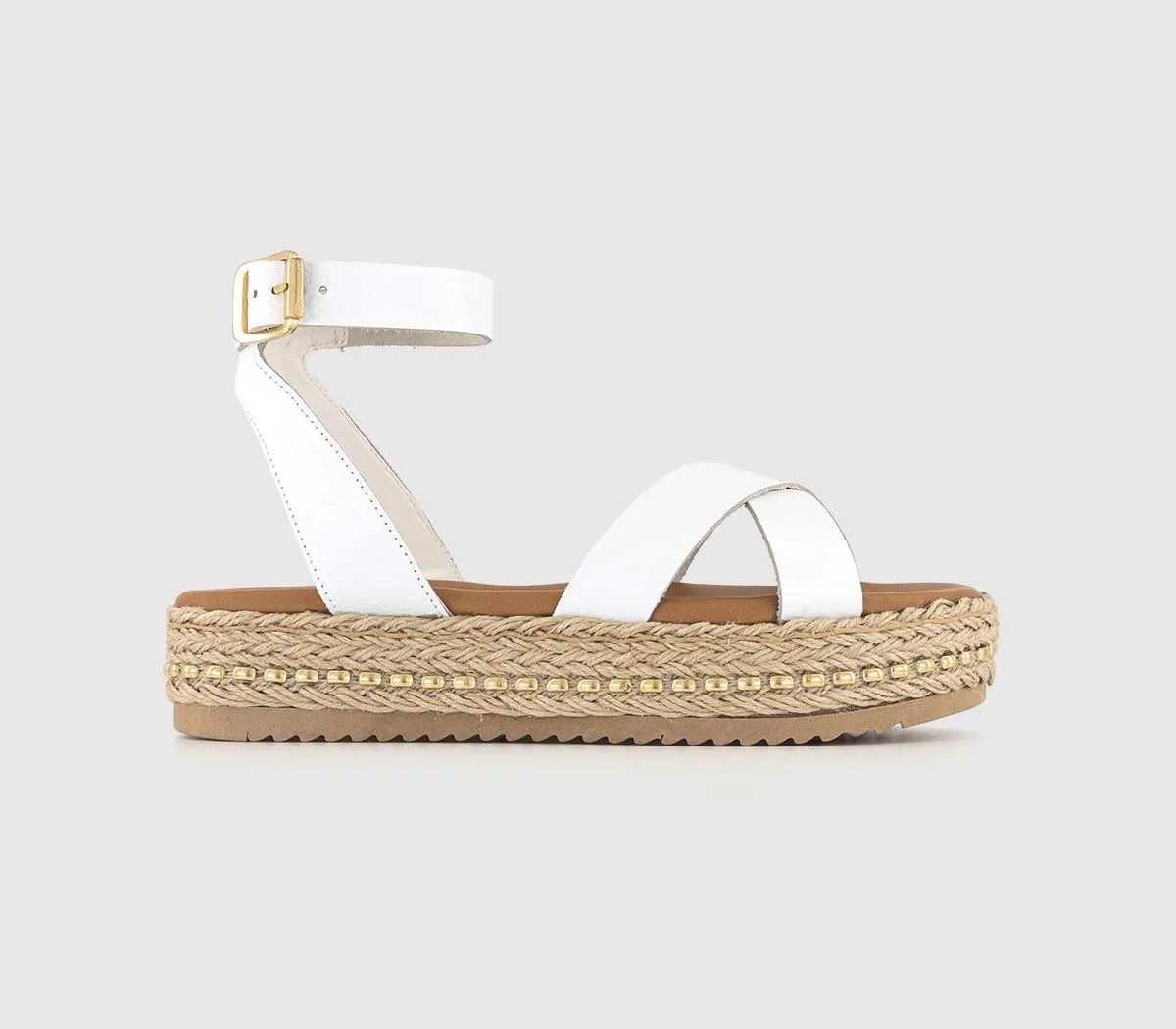 Womens Office Sassy Cross Strap Espadrille Flatform White Leather