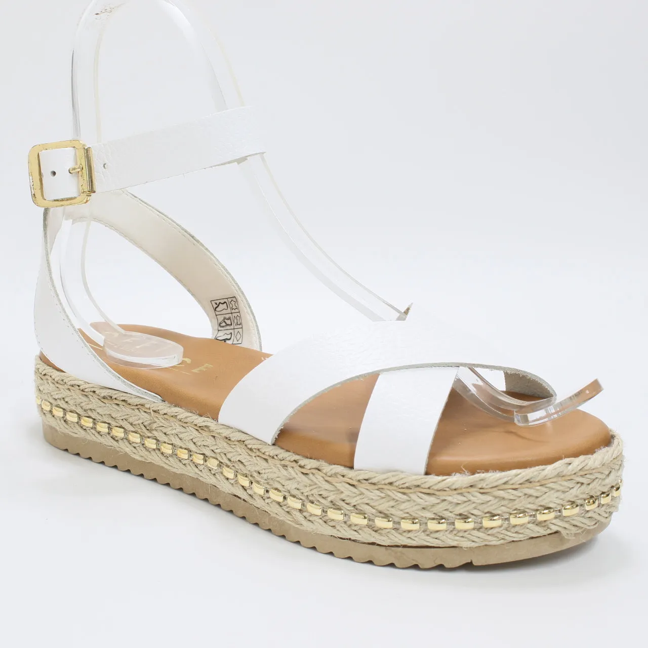 Womens Office Sassy Cross Strap Espadrille Flatform White Leather
