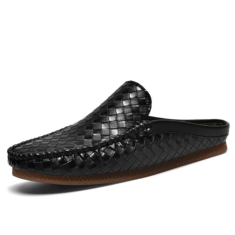 Woven Leather Slip-On Mules