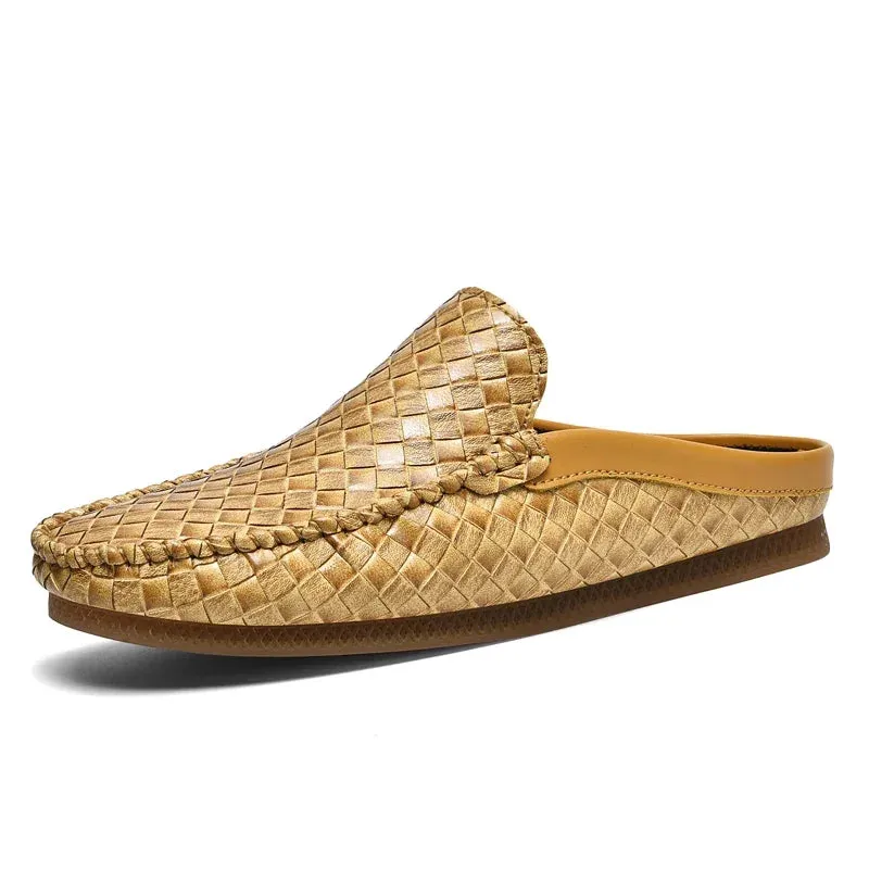 Woven Leather Slip-On Mules